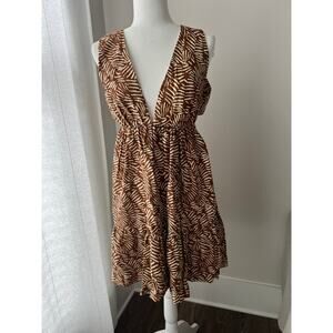 House of Harlow Linen Dress Beachy Resortwear Halter Dress Animal Print